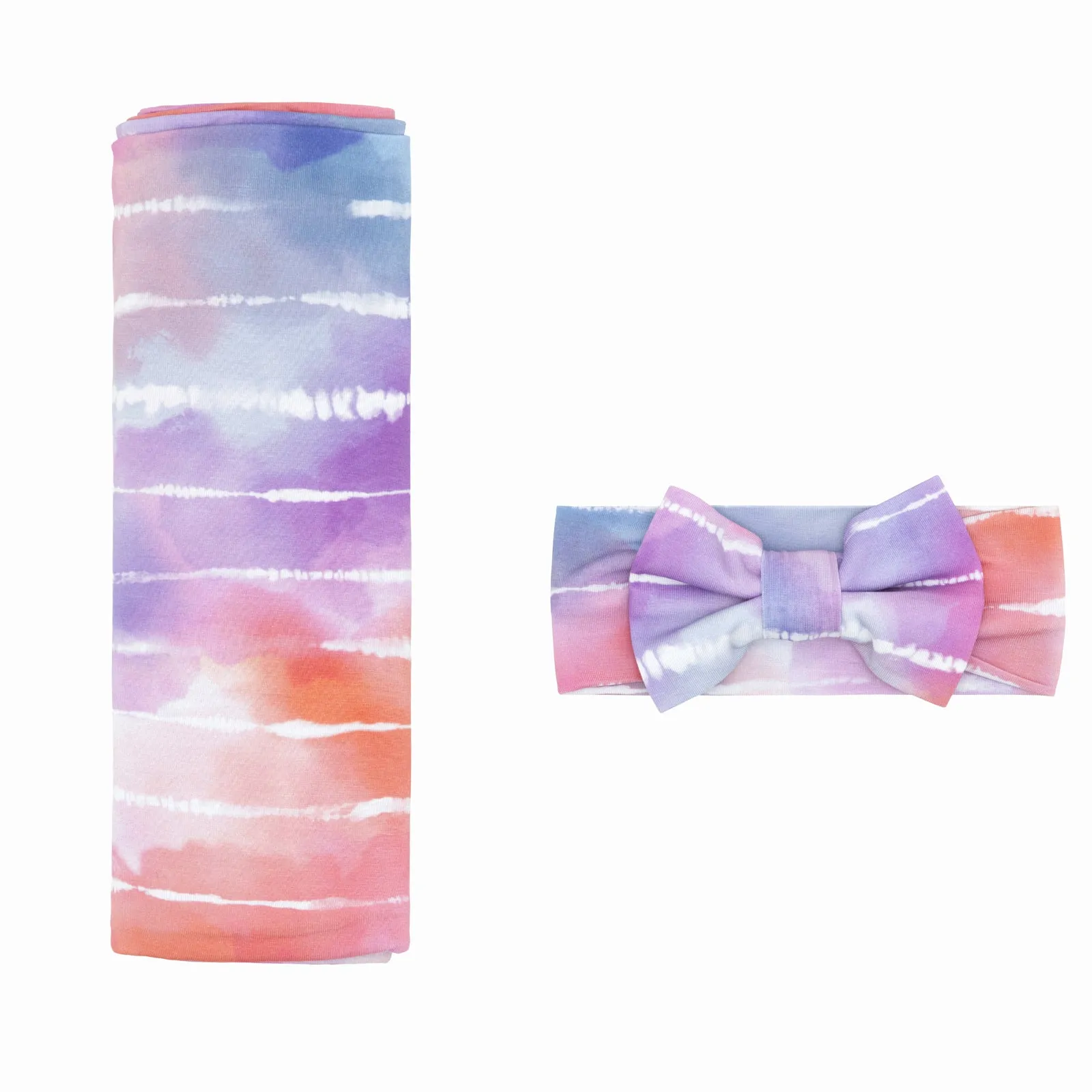 Pastel Tie Dye Dreams Swaddle & Luxe Bow Headband Set