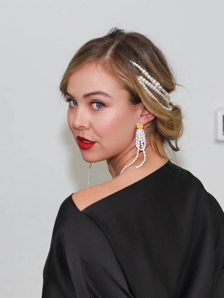 Pearls Hair Chains,Tassel Hair Clips Decorative Hair Pearl Jewelry for Women