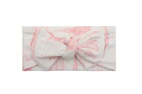 Pink Toile Bamboo Bow Headband