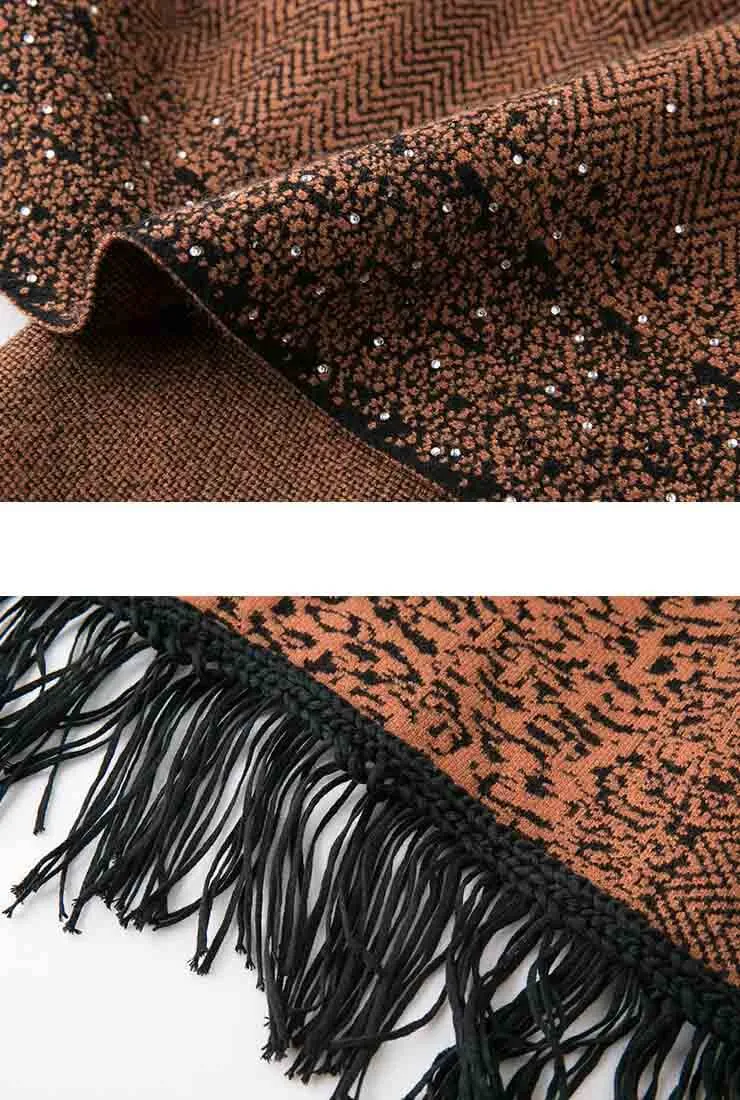Plus Size Fringe Sequins Cape Cardigan Sweater