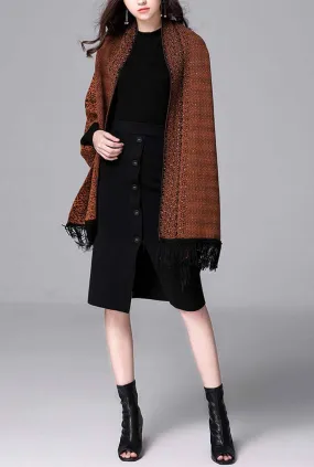 Plus Size Fringe Sequins Cape Cardigan Sweater
