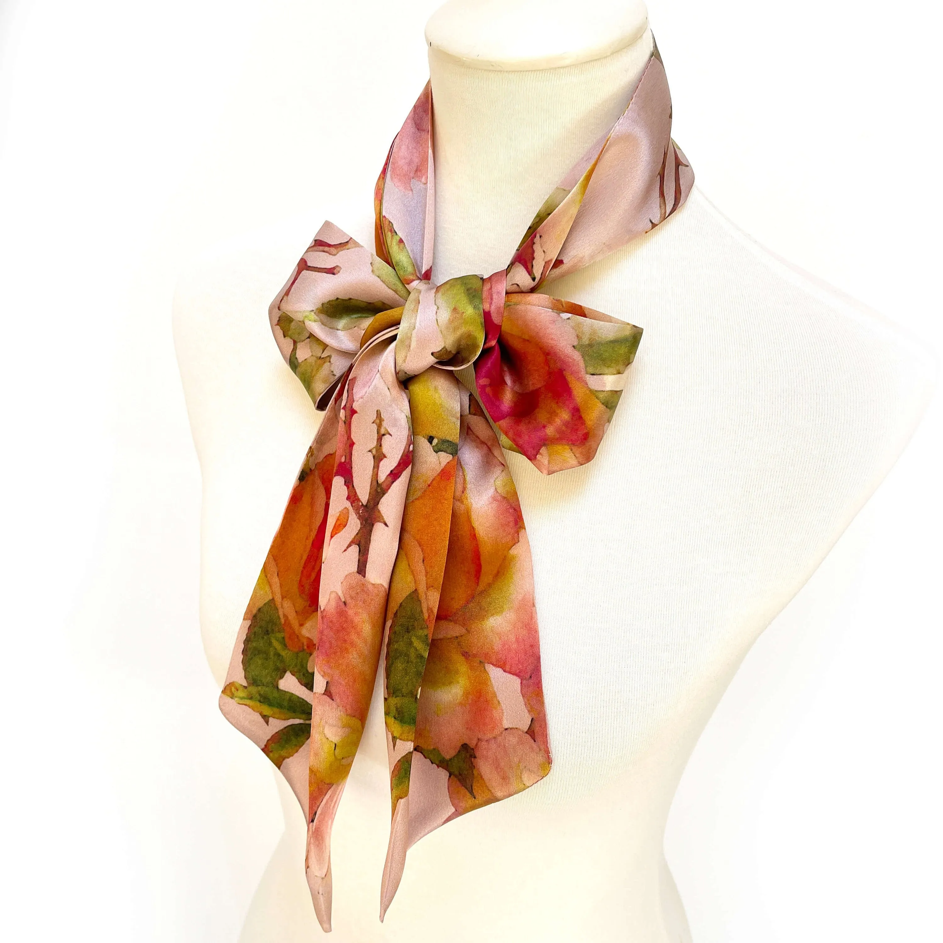 Pure Silk Scarf Rustic Rose, Womans Scarf, Hair Scarf, Neck Scarf, Headband, Designer Scarf, 100% Pure Silk