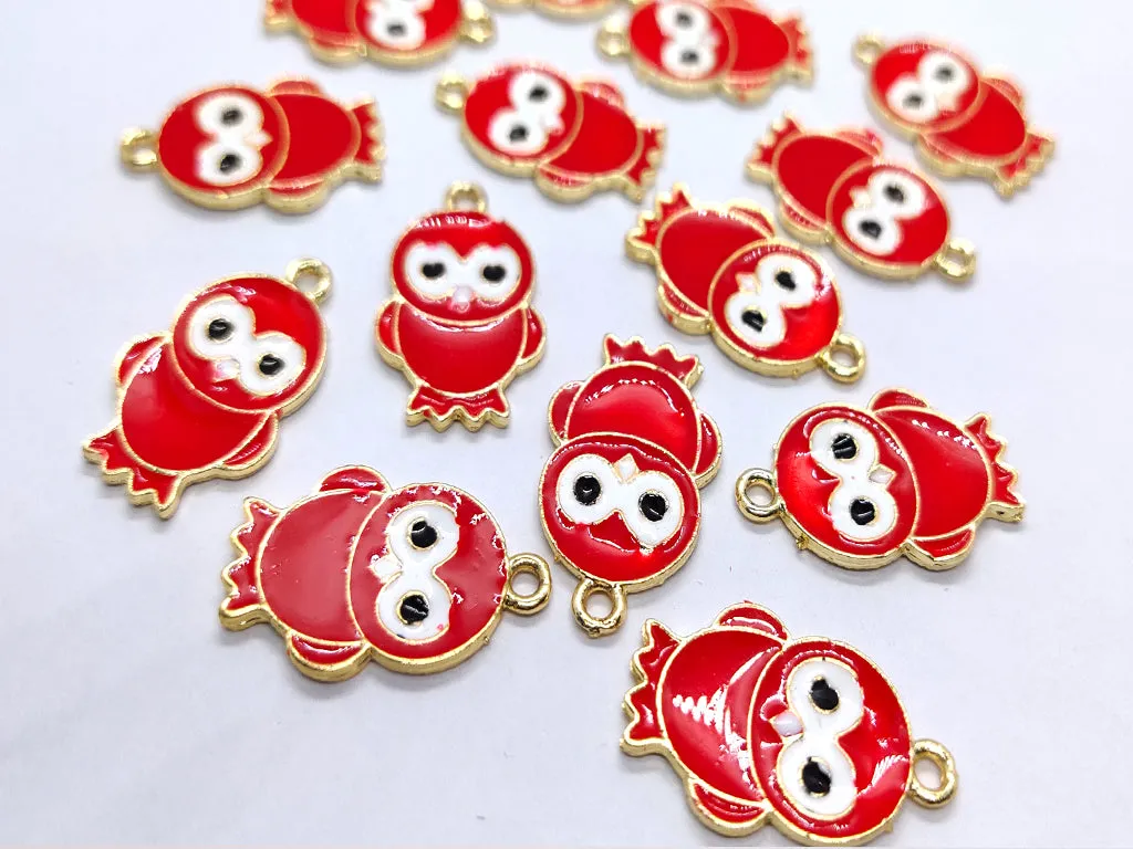 Red Owl Metallic Jewelry Charms