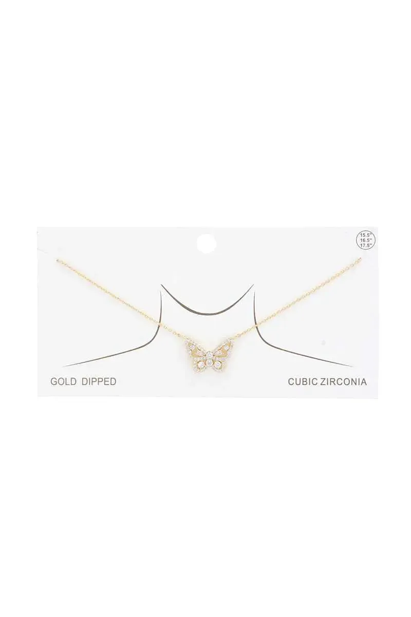 Rhinestone Butterfly Charm Gold Dipped Necklace