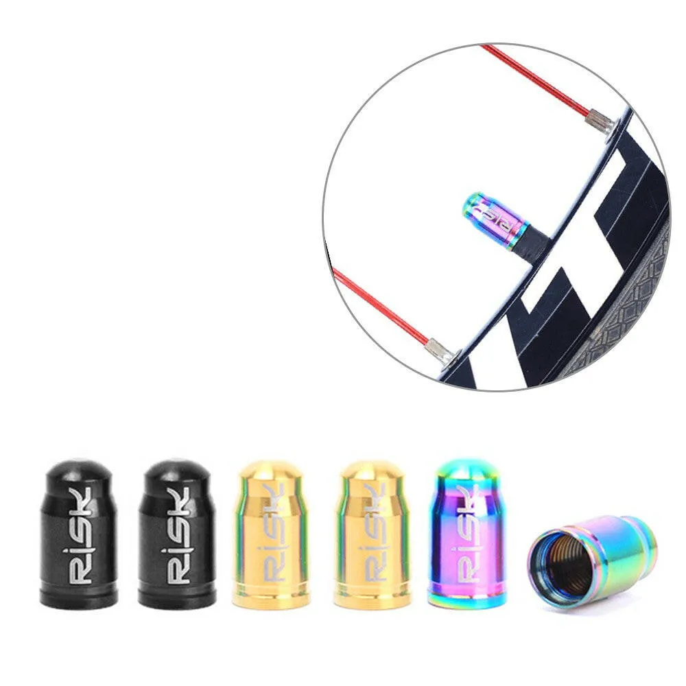RISK 2PCS Schrader / Presta Valve Caps Ultralight Anodized Machined Titanium Alloy Bicycle Bike Tire Valve Caps Dust Covers