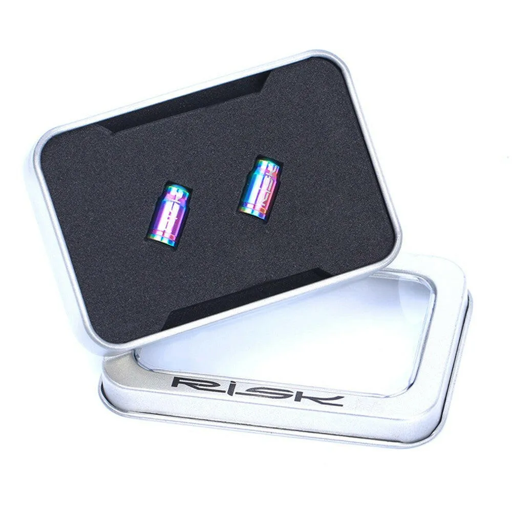 RISK 2PCS Schrader / Presta Valve Caps Ultralight Anodized Machined Titanium Alloy Bicycle Bike Tire Valve Caps Dust Covers