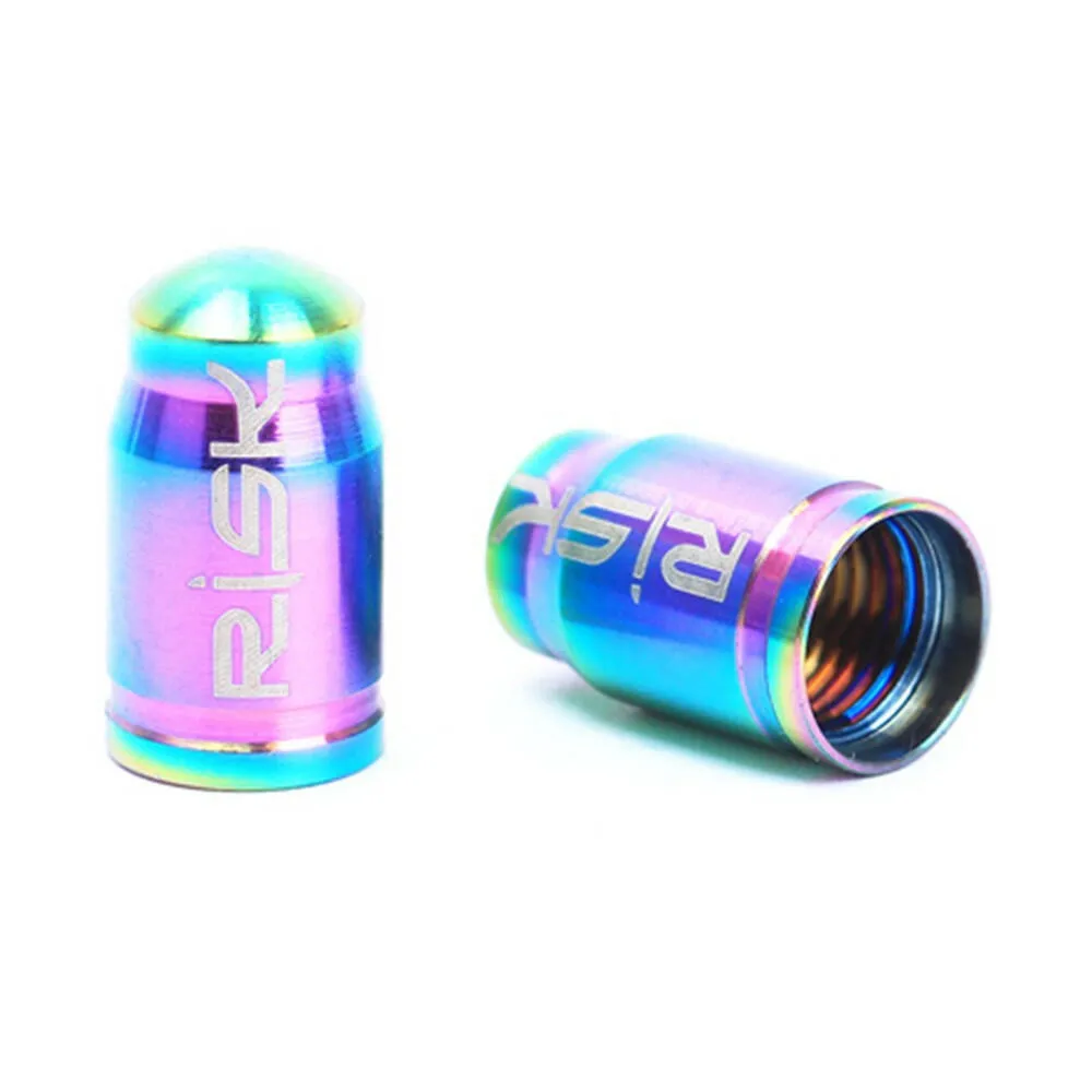 RISK 2PCS Schrader / Presta Valve Caps Ultralight Anodized Machined Titanium Alloy Bicycle Bike Tire Valve Caps Dust Covers