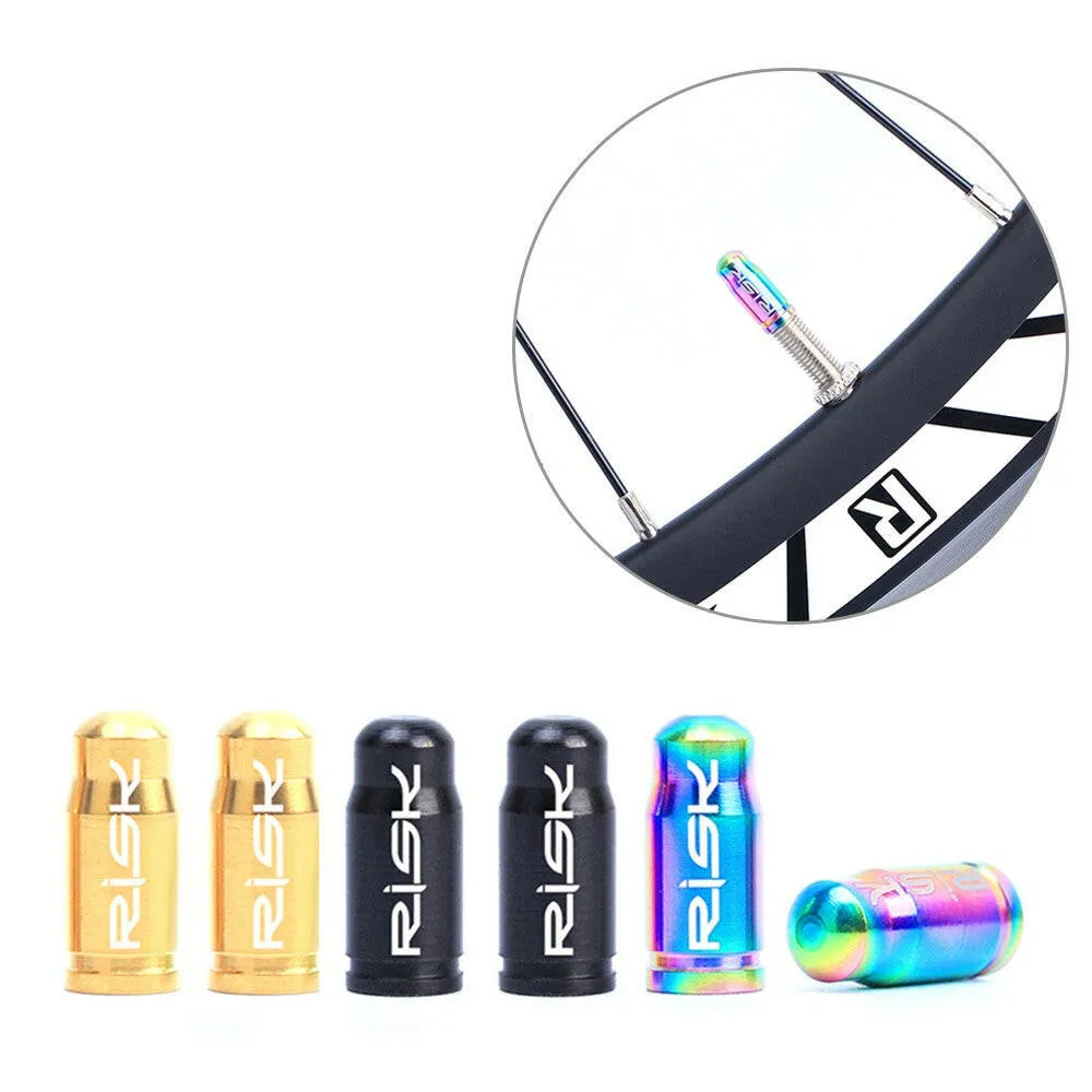 RISK 2PCS Schrader / Presta Valve Caps Ultralight Anodized Machined Titanium Alloy Bicycle Bike Tire Valve Caps Dust Covers