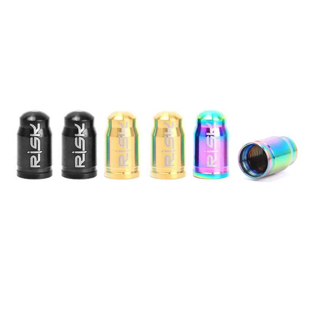 RISK 2PCS Schrader / Presta Valve Caps Ultralight Anodized Machined Titanium Alloy Bicycle Bike Tire Valve Caps Dust Covers