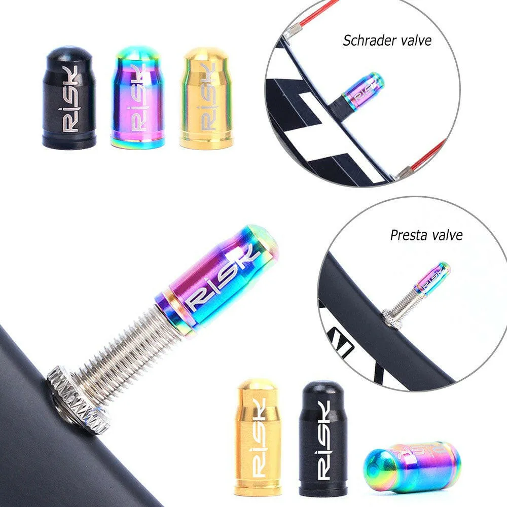 RISK 2PCS Schrader / Presta Valve Caps Ultralight Anodized Machined Titanium Alloy Bicycle Bike Tire Valve Caps Dust Covers