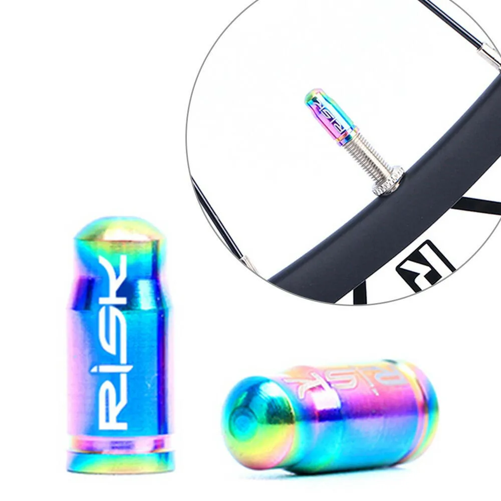 RISK 2PCS Schrader / Presta Valve Caps Ultralight Anodized Machined Titanium Alloy Bicycle Bike Tire Valve Caps Dust Covers