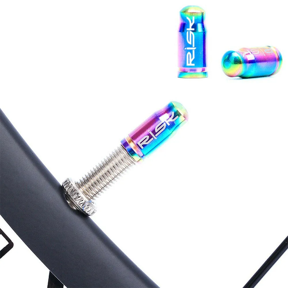 RISK 2PCS Schrader / Presta Valve Caps Ultralight Anodized Machined Titanium Alloy Bicycle Bike Tire Valve Caps Dust Covers