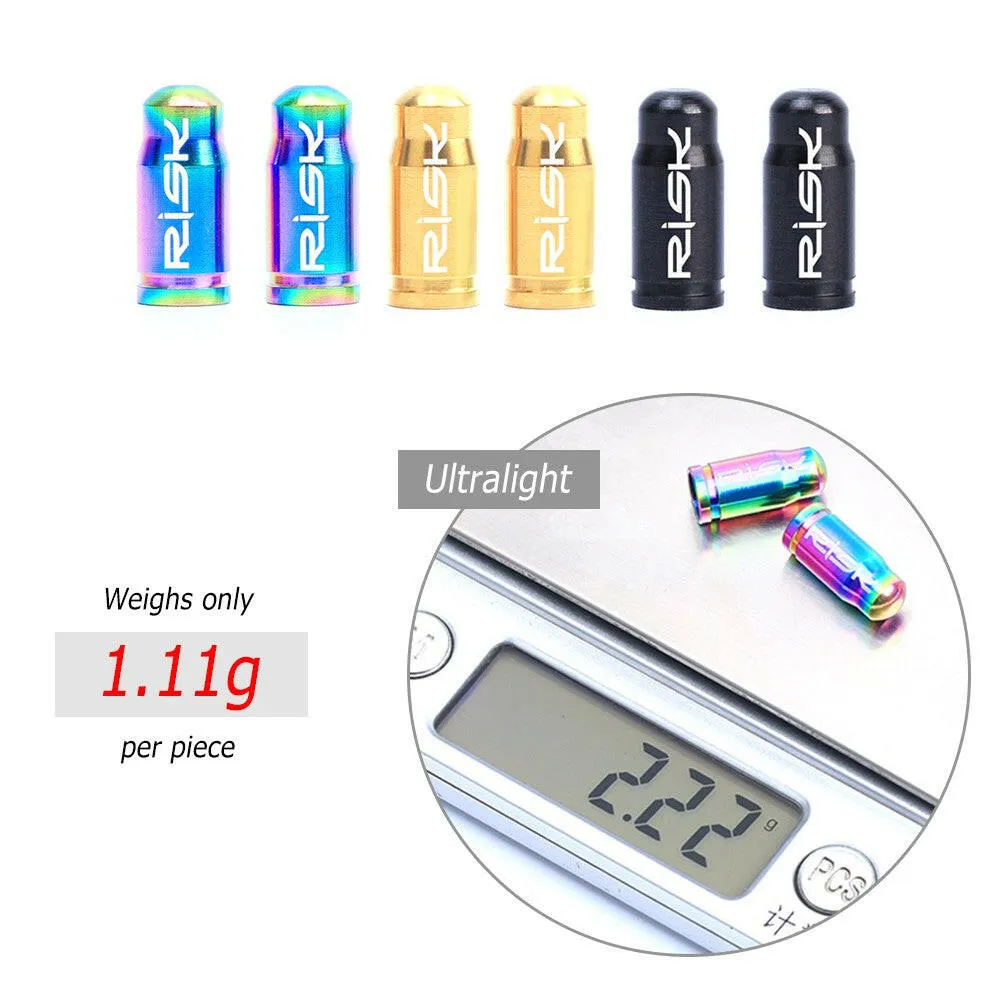 RISK 2PCS Schrader / Presta Valve Caps Ultralight Anodized Machined Titanium Alloy Bicycle Bike Tire Valve Caps Dust Covers