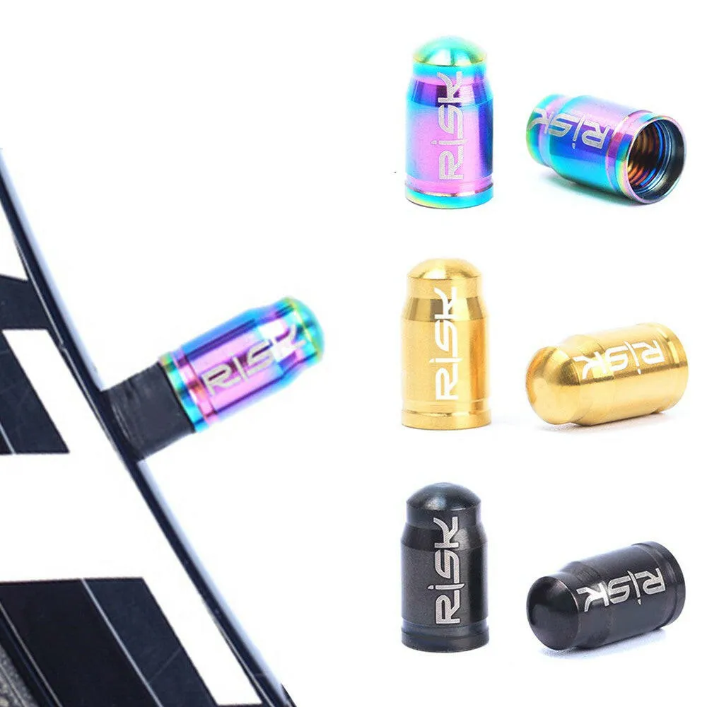 RISK 2PCS Schrader / Presta Valve Caps Ultralight Anodized Machined Titanium Alloy Bicycle Bike Tire Valve Caps Dust Covers