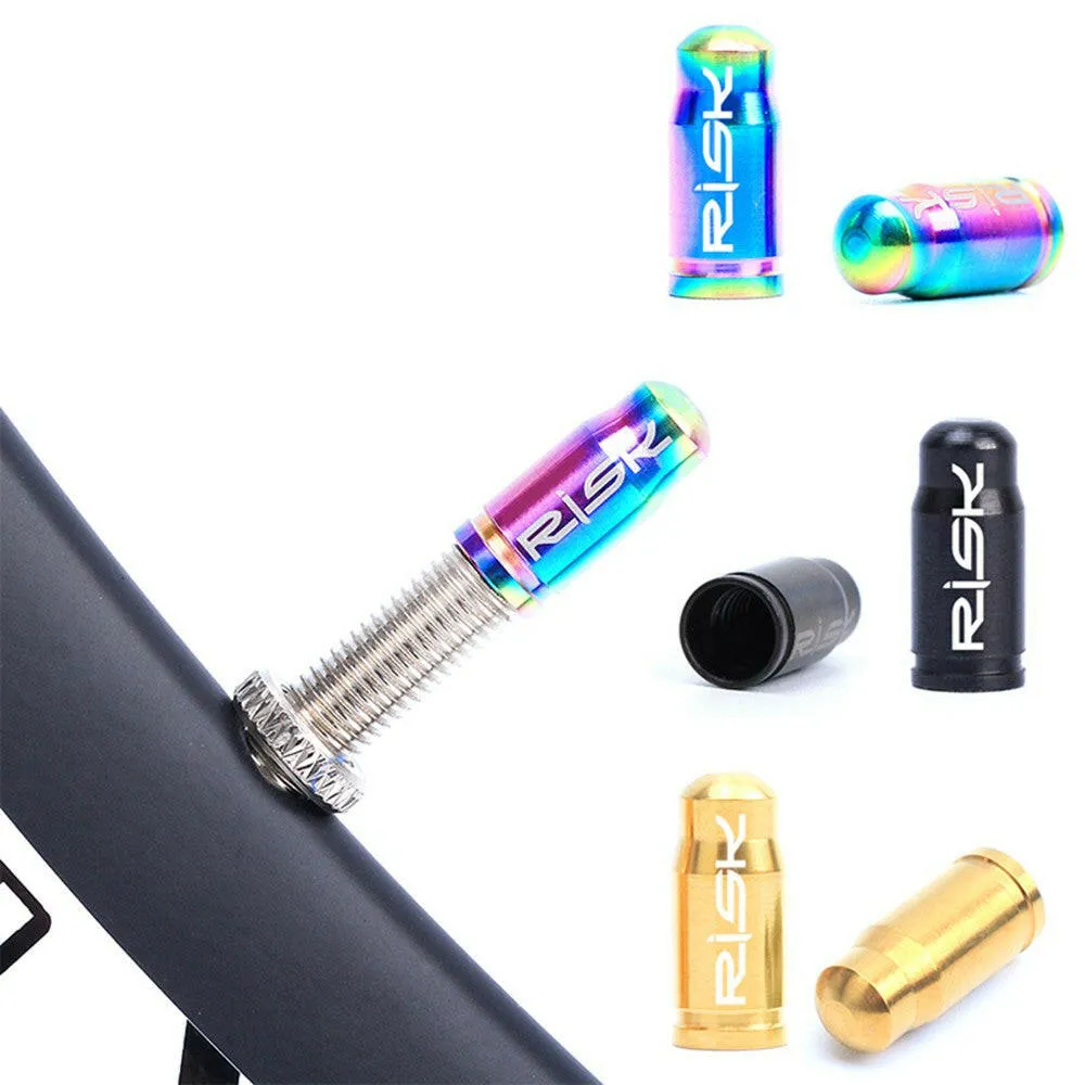 RISK 2PCS Schrader / Presta Valve Caps Ultralight Anodized Machined Titanium Alloy Bicycle Bike Tire Valve Caps Dust Covers