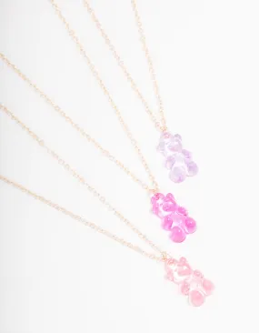 Rose Gold Gummy Bear Pendant Necklace 3-Pack