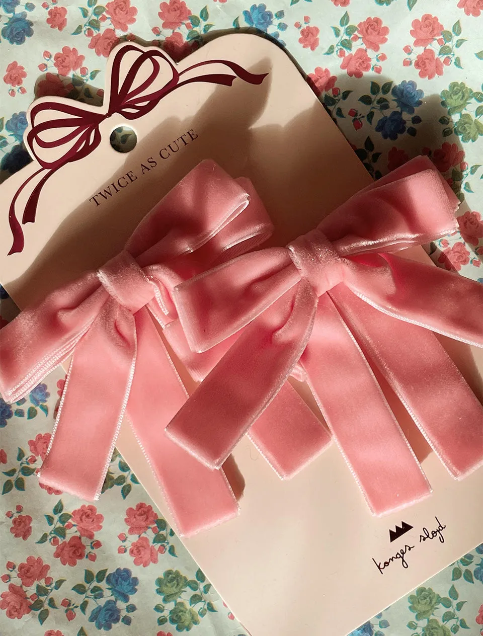 Velvet Double Bow Hair Clips - 2 Pack in Peony Pink