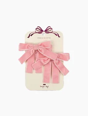 Velvet Double Bow Hair Clips - 2 Pack in Peony Pink
