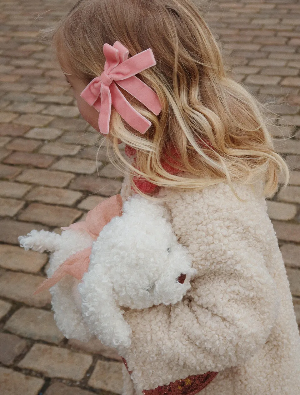 Velvet Double Bow Hair Clips - 2 Pack in Peony Pink
