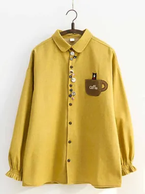 Women Loose Colorful Buttons Long Sleeve Blouses