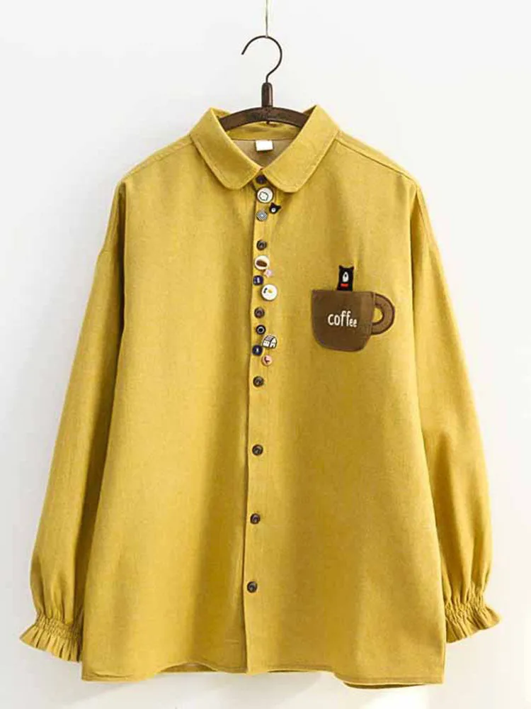 Women Loose Colorful Buttons Long Sleeve Blouses